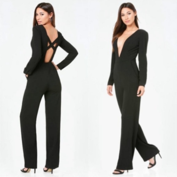 bebe Pants - Bebe x Naven Black Long Sleeve Criss Cross Jumpsuit